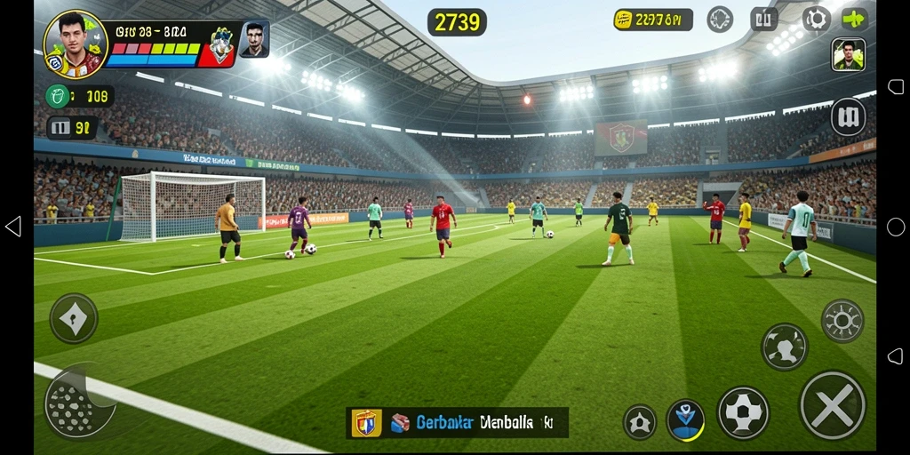 Tampilan gameplay realistis dalam 2739 dengan aksi sepak bola seru.