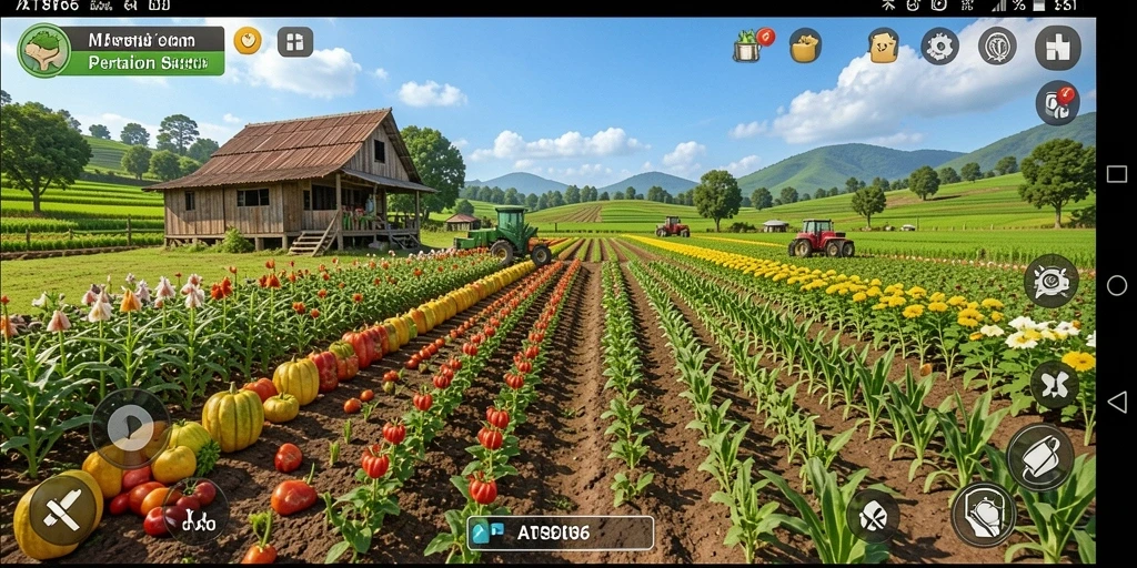 Tangkapan layar dari gameplay seru di AT866 dengan ladang yang hijau.