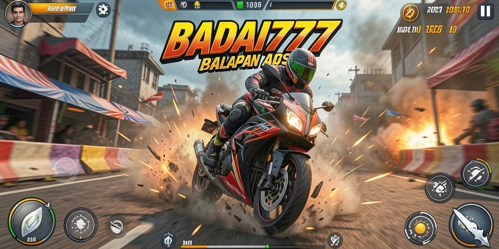 Tampilan gameplay balapan motor yang seru dan mendebarkan.
