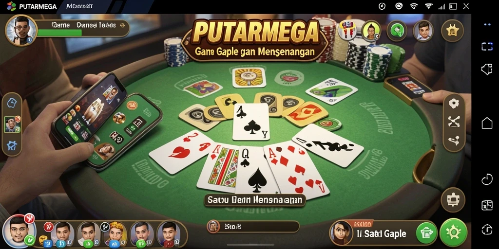 Tampilan screenshot utama PUTARMEGA yang menampilkan gameplay Gaple yang seru.