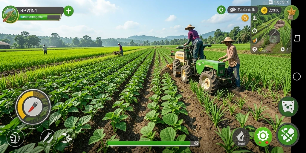 Tangkapan layar RPWIN1 menampilkan pemandangan kebun yang indah dengan berbagai tanaman.